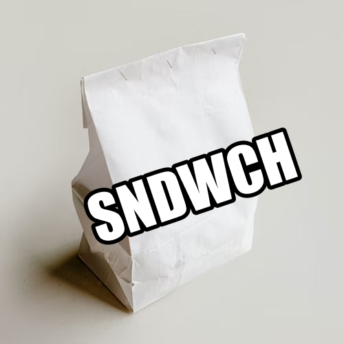 a bag with the word 'sndwch' superimposed on it